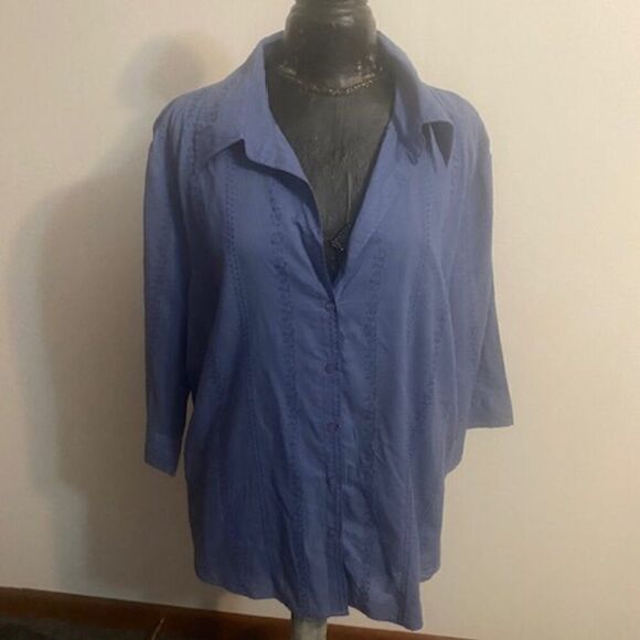 Fashion Bug Blue Floral print button-down blouse, size 22/24 - Picture 1 of 3